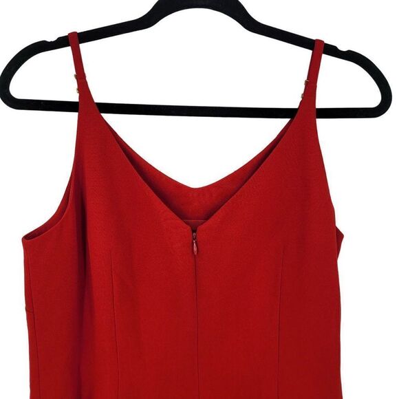 Vintage 80s Red Slip Dress 12 Jeweled Strap Knee Length Shift Cocktail Holiday - Picture 8 of 9